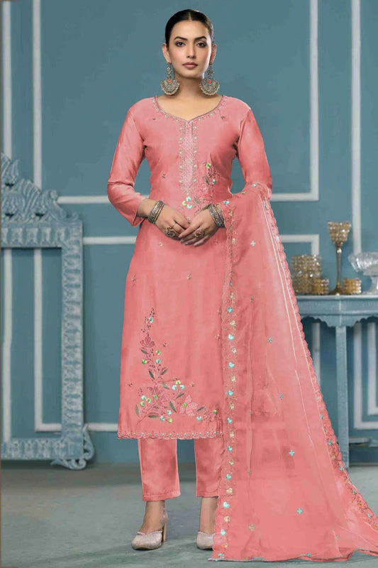 Peach Roman Cotton Pant Style Suit NCSM11110727