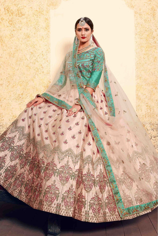 Peach Satin Embroidery Lehenga Choli NCLC10810445