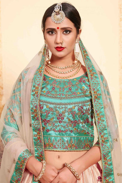 Peach Satin Embroidery Lehenga Choli NCLC10810445
