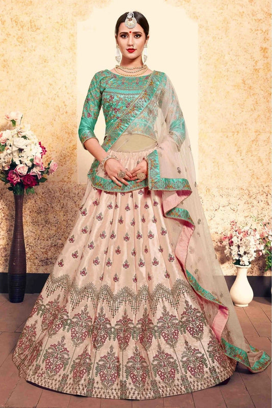 Peach Satin Embroidery Lehenga Choli NCLC10810445