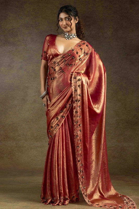 Peach Satin Silk Designer Saree NCSD11210160
