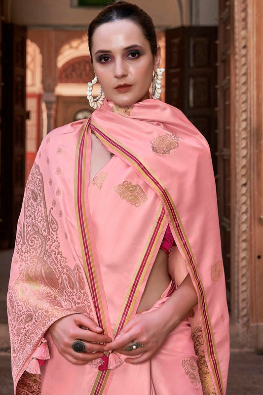 Peach Satin Silk Saree NCSD11112507