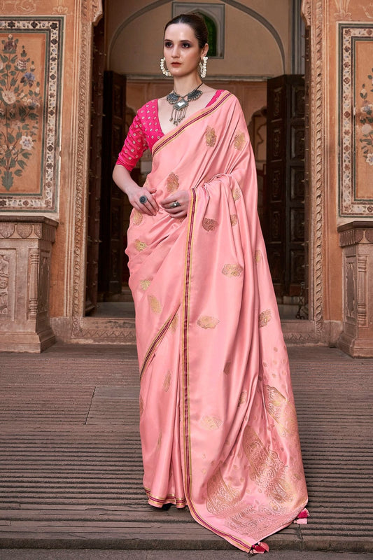 Peach Satin Silk Saree NCSD11112507