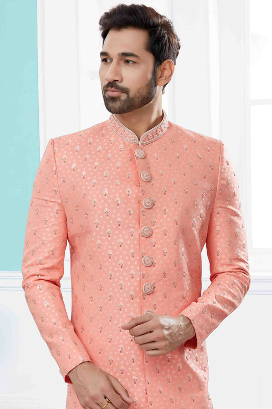 Peach SherwaniIn Silk  NCSH10410522