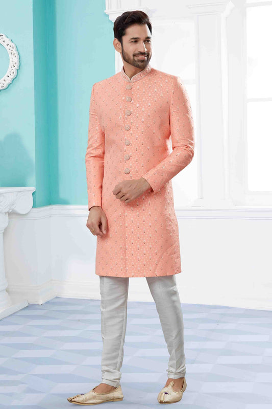 Peach SherwaniIn Silk NCSH10410522