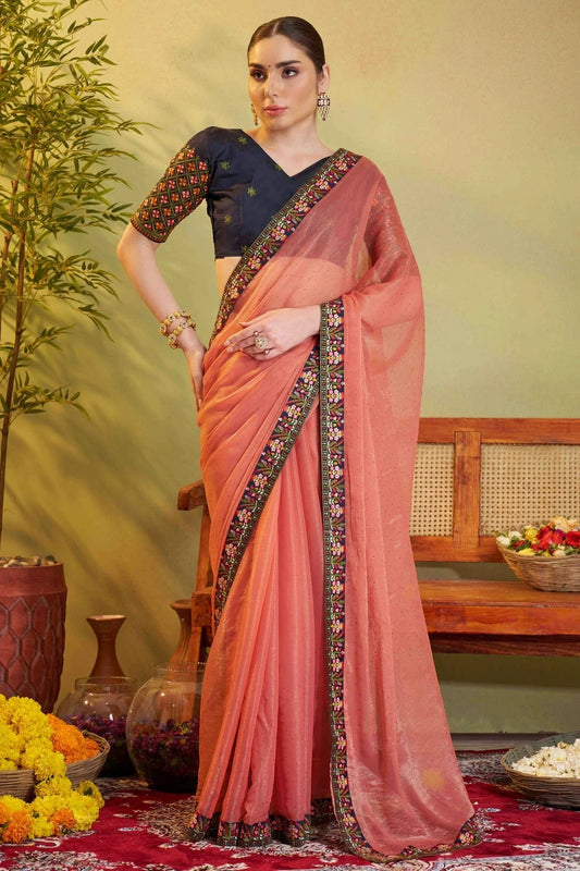Peach Shimmer Chiffon Designer Saree NCSD11110826