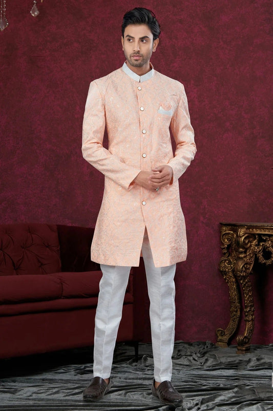Peach Silk Dupion Sherwani NCSH10410167