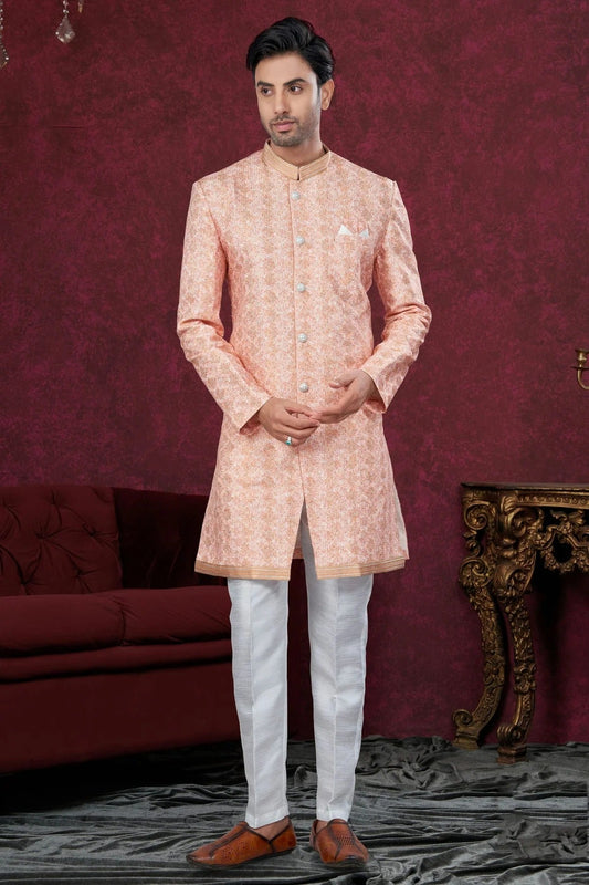 Peach Silk Dupion Sherwani NCSH10410184