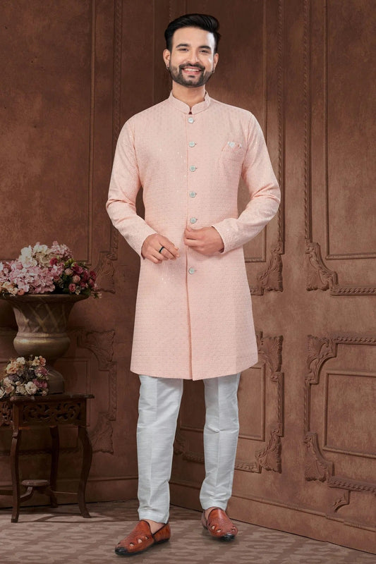 Peach Silk Dupion Sherwani NCSH10410191
