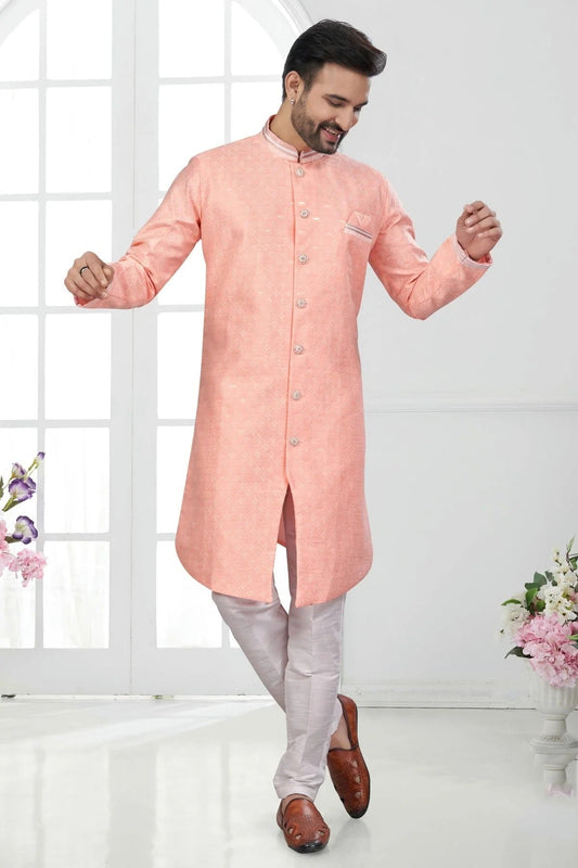 Peach Silk Dupion Sherwani NCSH10410205