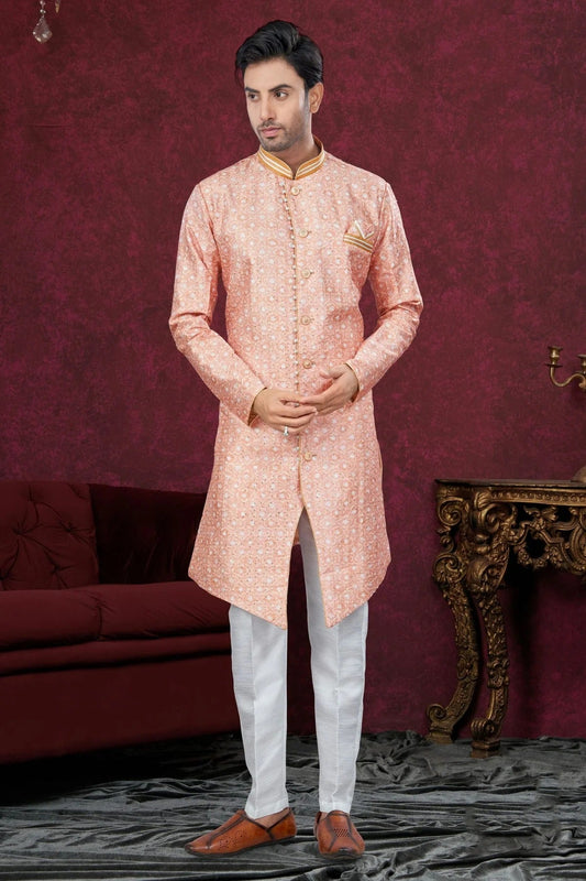 Peach Silk Dupion Sherwani NCSH10410209