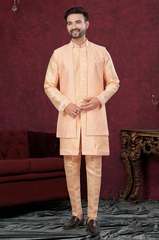 Peach Silk Dupion Sherwani NCSH10410214