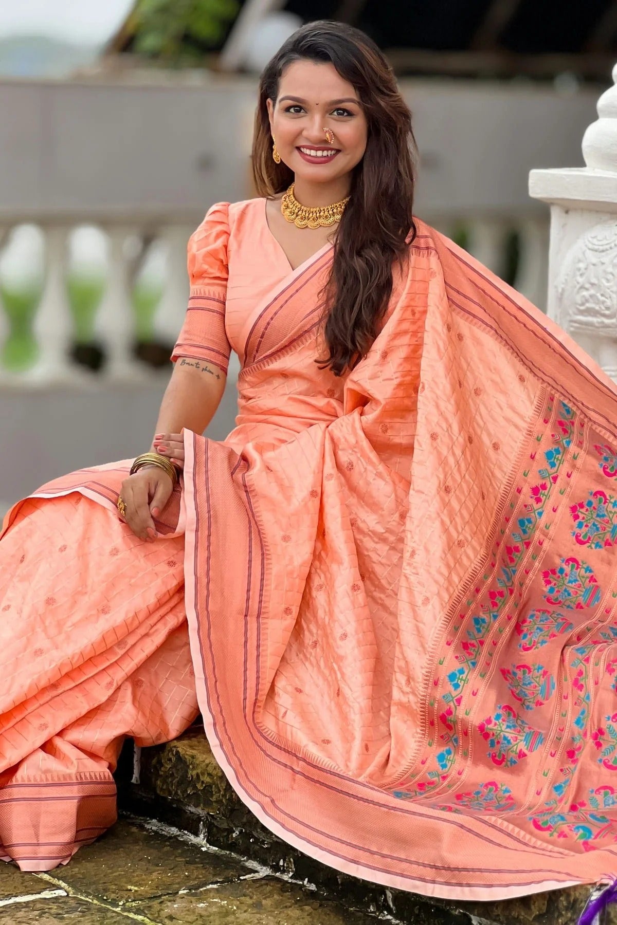 Peach Silk Woven Saree NCSD12910179
