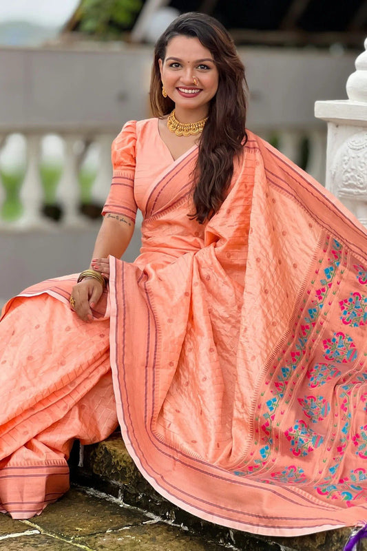 Peach Silk Woven Saree NCSD12910179