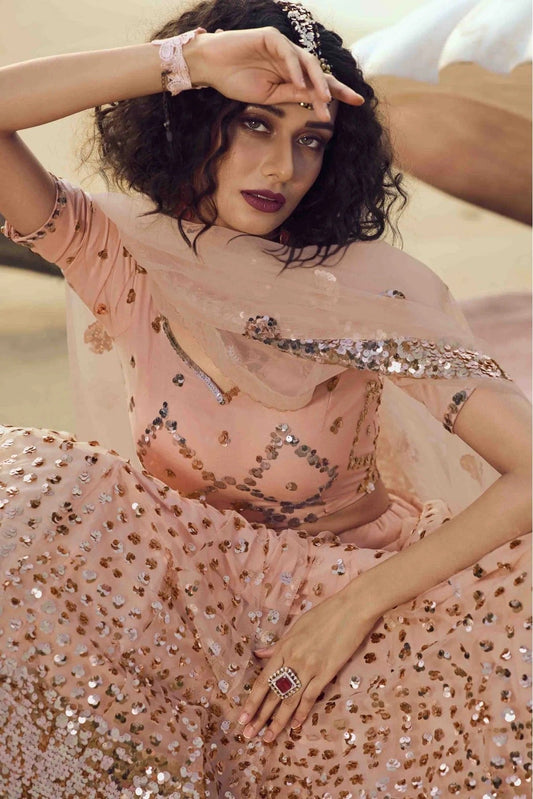 Peach Soft Net Embroidery Lehenga Choli NCLC10810505