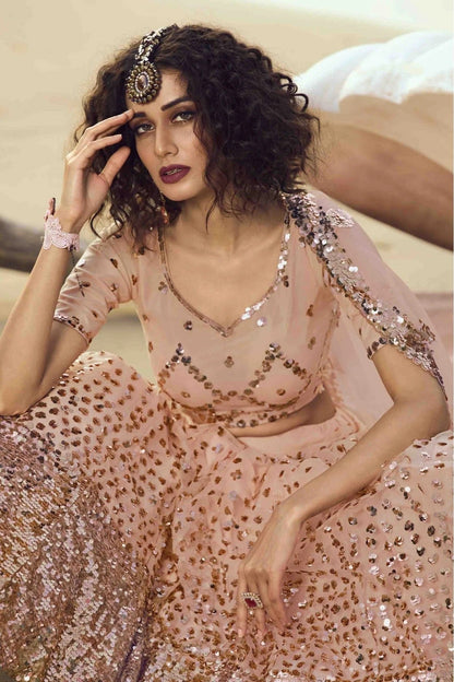 Peach Soft Net Embroidery Lehenga Choli NCLC10810505