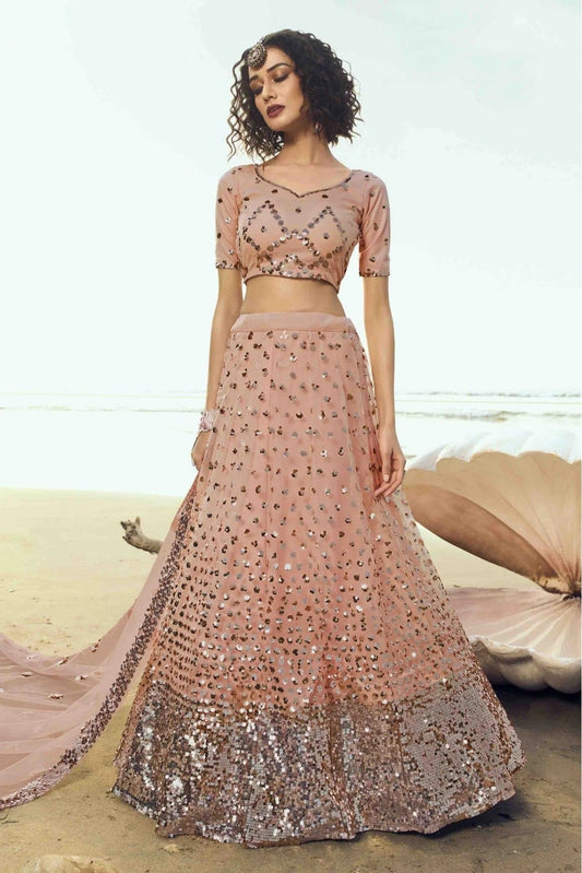 Peach Soft Net Embroidery Lehenga Choli NCLC10810505