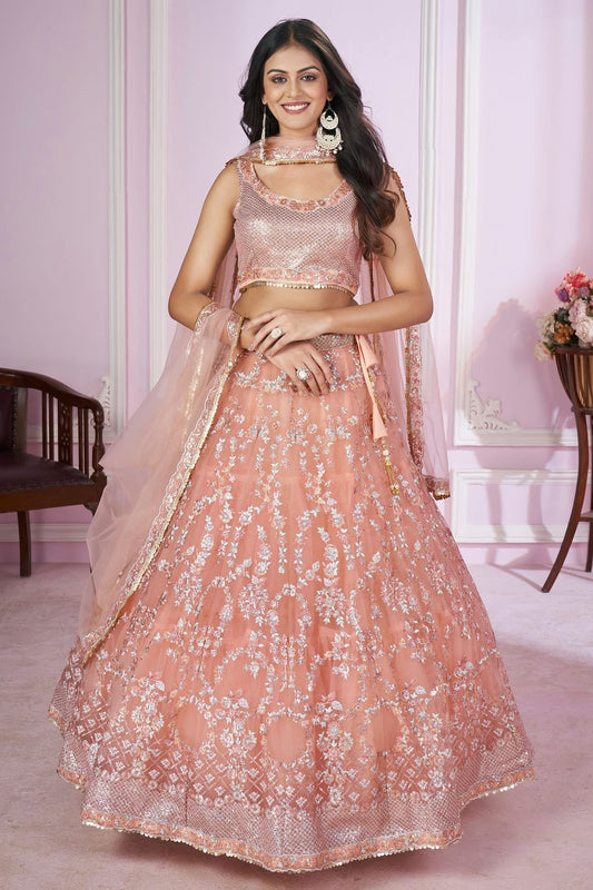 Peach Soft Net Lehenga Choli NCLC10110125