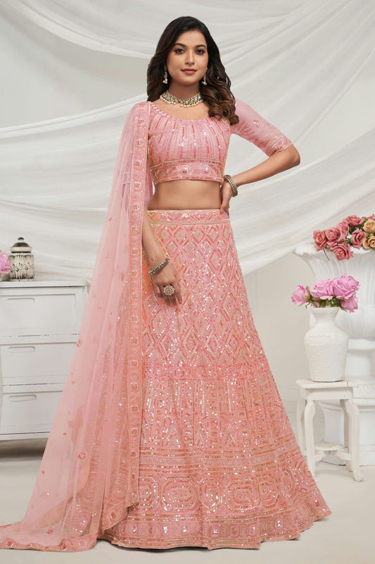 Peach Soft Net Lehenga Choli NCLC10310118