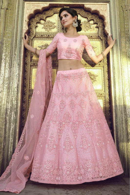 Peach Soft Net Sequins Lehenga Choli NCLC10810578