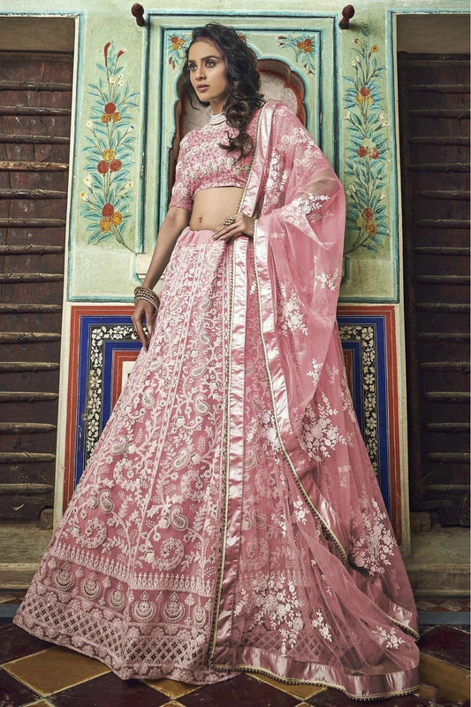 Peach Soft Net Thread Lehenga Choli NCLC10810545