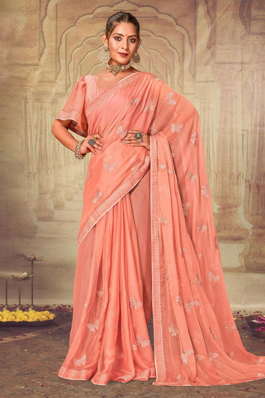 Peach Soft Silk Chiffon Designer Saree NCLC11210332