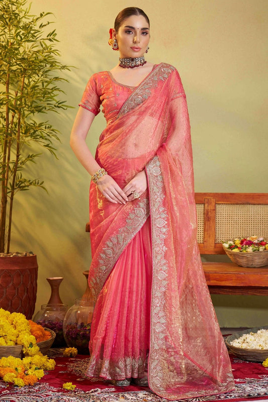 Peach Tissue Organza Designer Saree NCSD11110816
