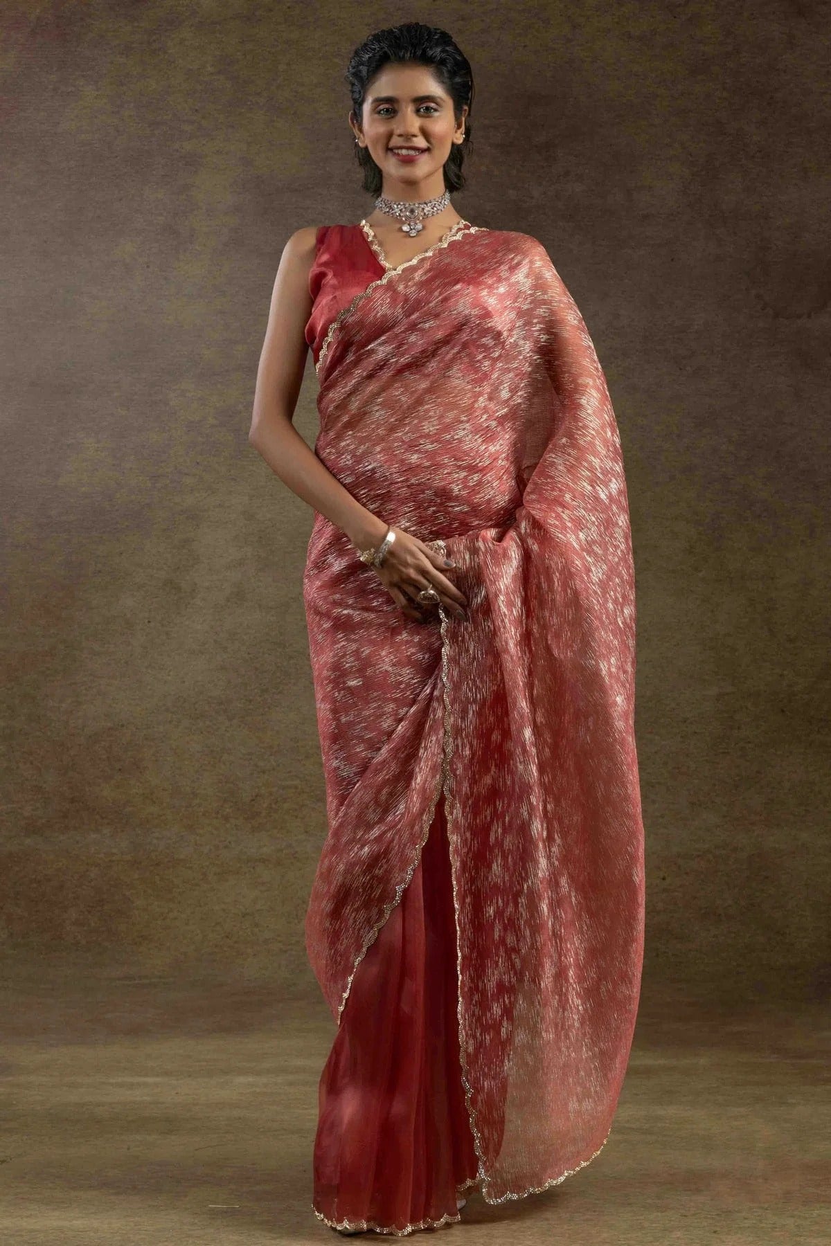 Peach Tissue Silk Ready To Wear Saree NCSD11210116
