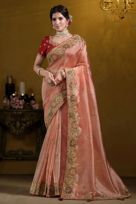 Peach Twill Tissue Designer Saree NCSD11111188