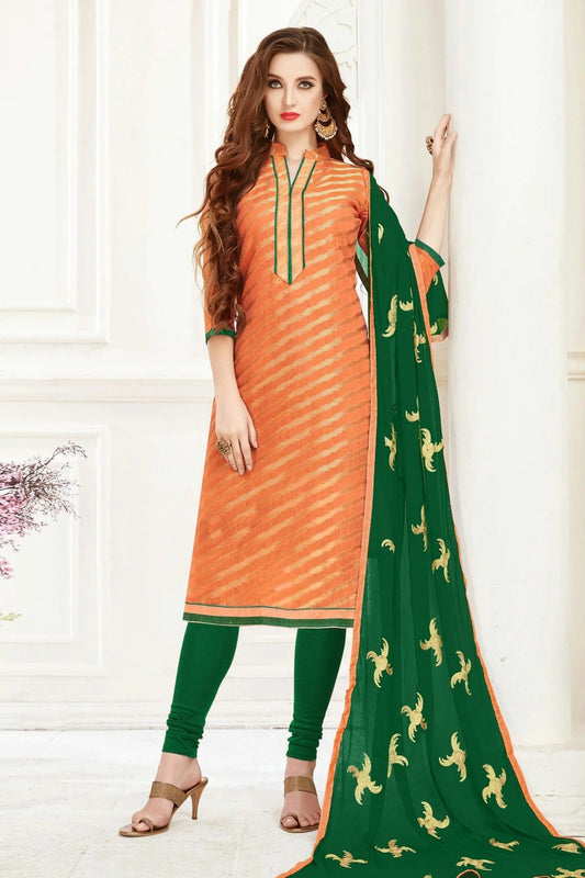 Peach Unstitched Banarasi Jacquard Churidar Suit NCUS11610233