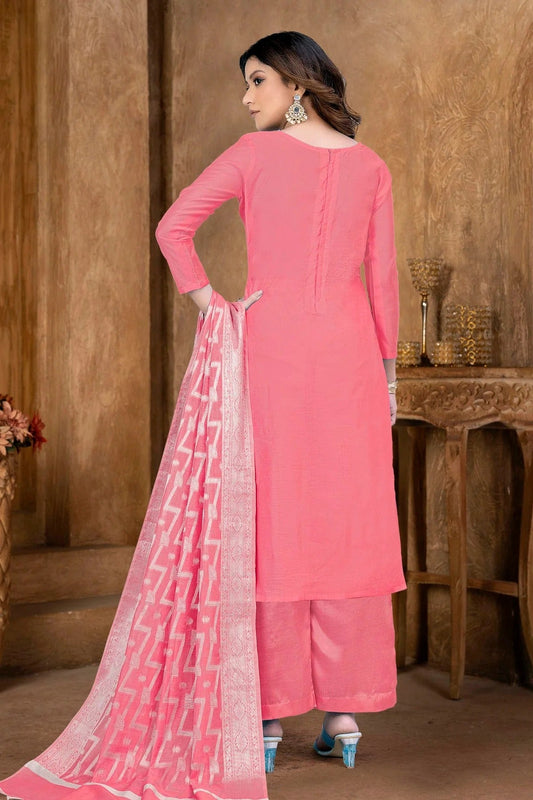 Peach Unstitched Banarasi Jacquard Palazoo Pant Suit NCUS11610110