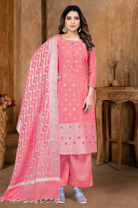 Peach Unstitched Banarasi Jacquard Palazoo Pant Suit NCUS11610110