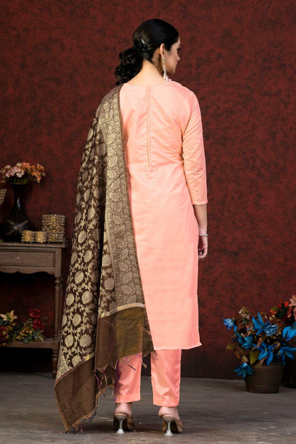 Peach Unstitched Banarasi Jacquard Pant Style Suit NCUS11610105