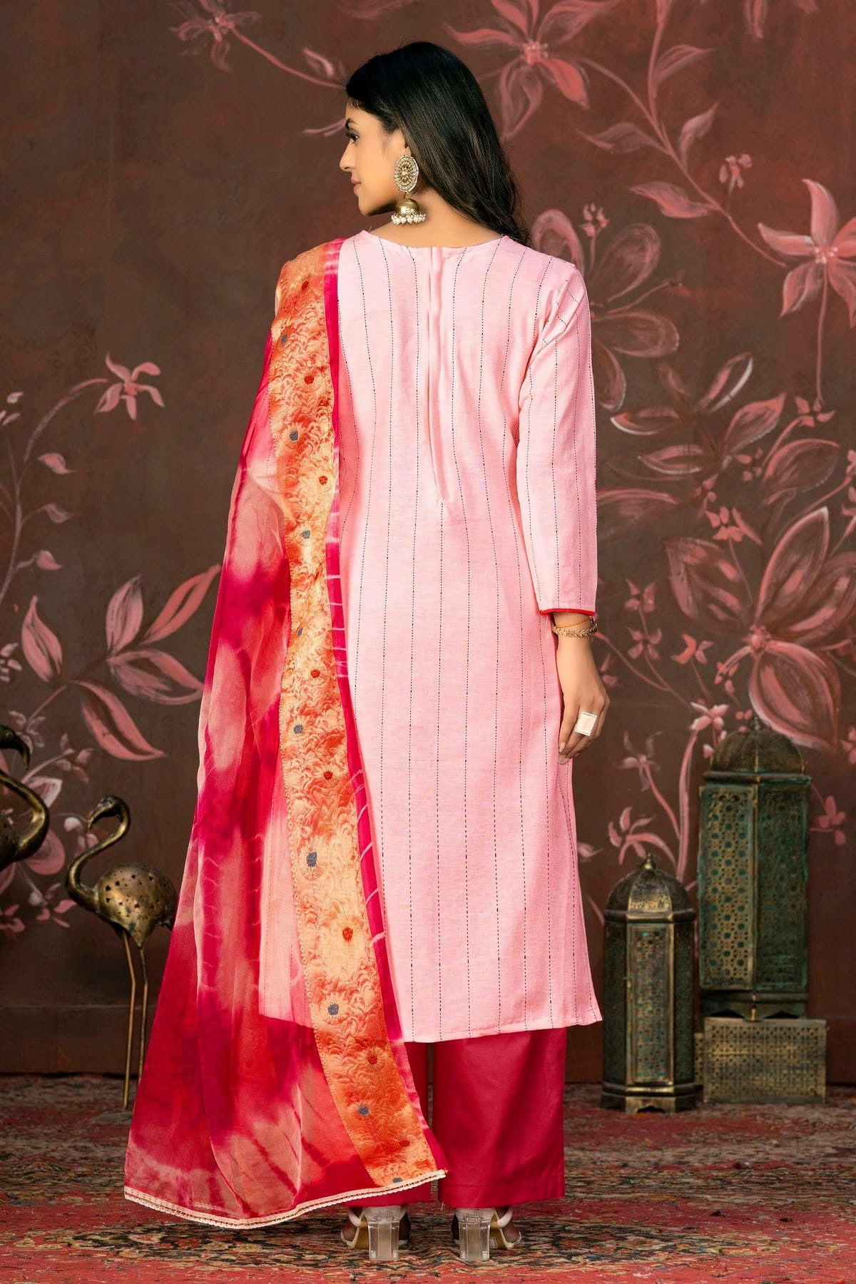 Peach Unstitched Cambric Cotton Plazzo Pant Suit NCUS11610407
