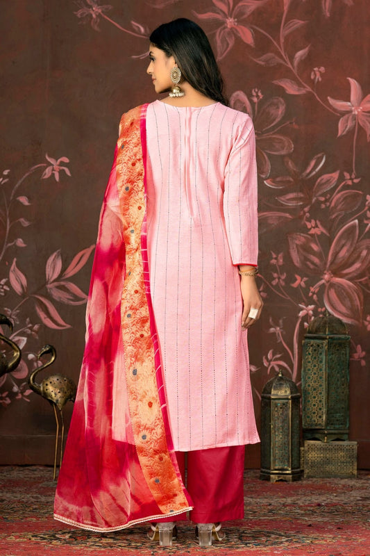 Peach Unstitched Cambric Cotton Plazzo Pant Suit NCUS11610407