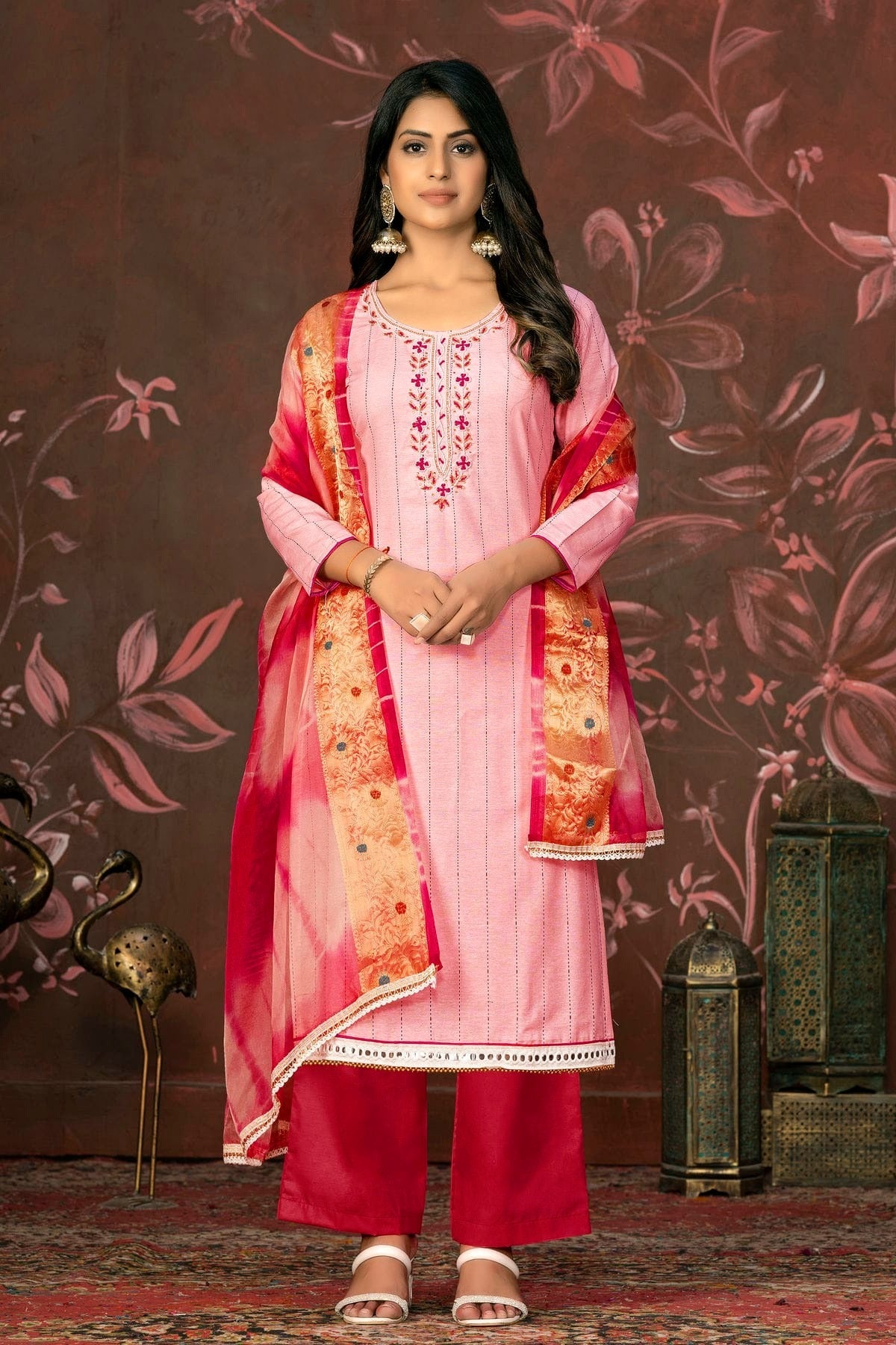 Peach Unstitched Cambric Cotton Plazzo Pant Suit NCUS11610407