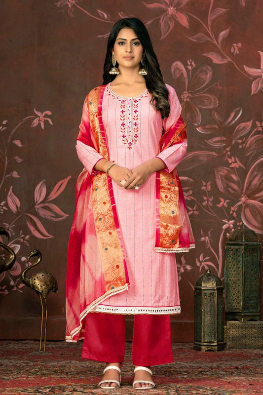 Peach Unstitched Cambric Cotton Plazzo Pant Suit NCUS11610407