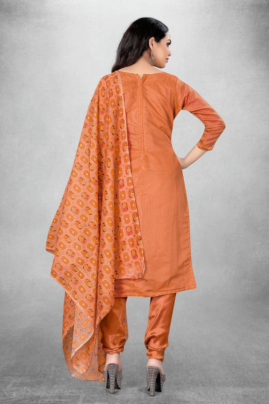 Peach Unstitched Chanderi Churidar Suit NCUS11610411