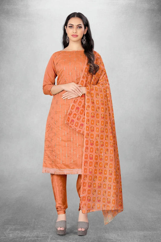 Peach Unstitched Chanderi Churidar Suit NCUS11610411