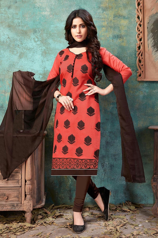 Peach Unstitched Chanderi Cotton Churidar Suit NCUS11610205