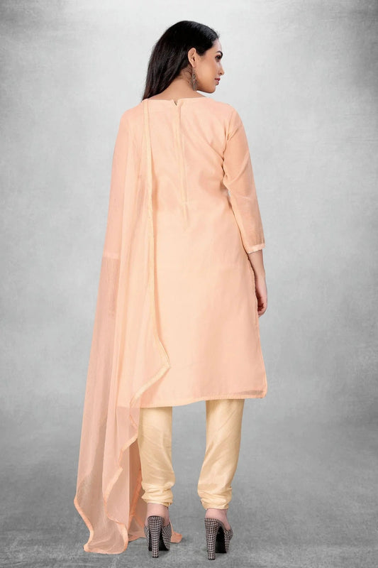 Peach Unstitched Chanderi Cotton Churidar Suit NCUS11610433