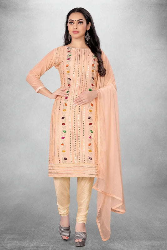 Peach Unstitched Chanderi Cotton Churidar Suit NCUS11610433