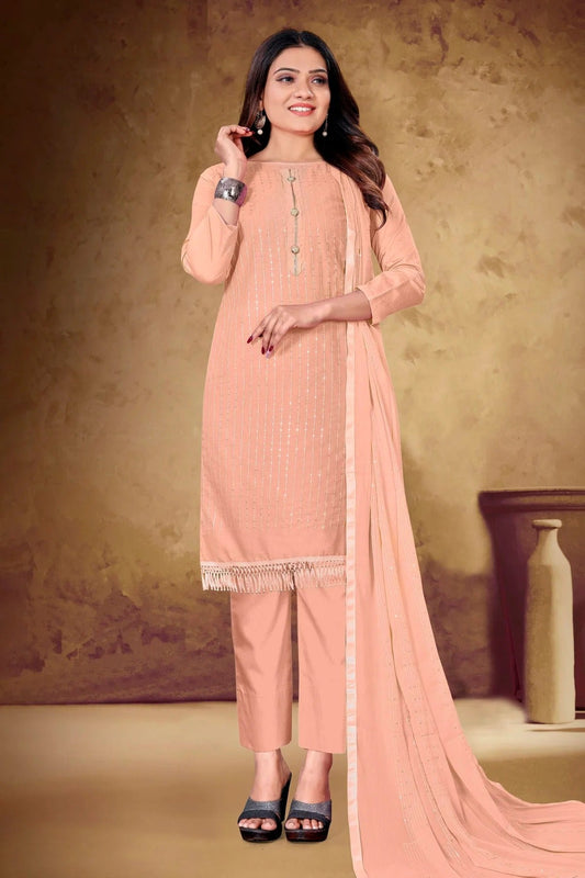 Peach Unstitched Cotton Pant Style Suit NCUS11610278