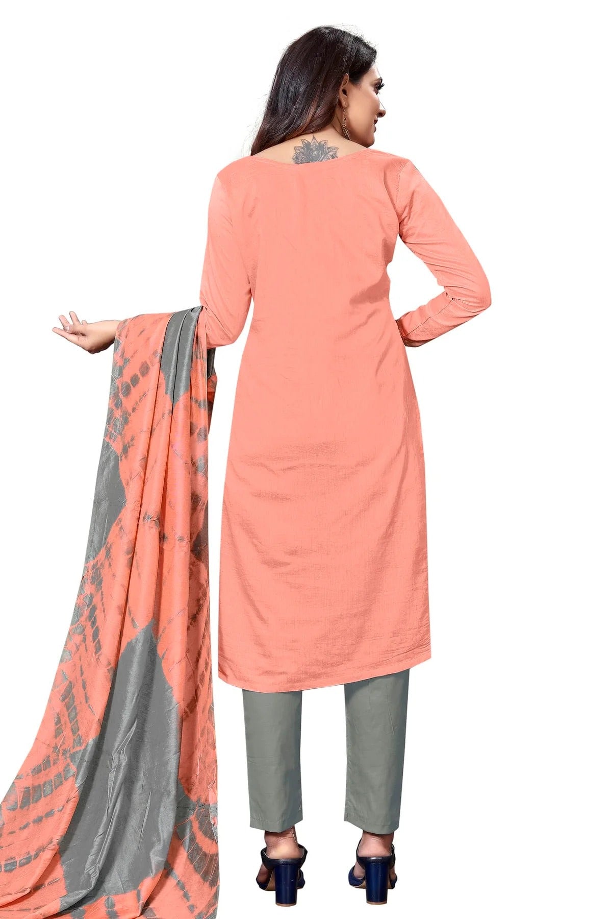 Peach Unstitched Cotton Straight Suit NCUS11610484