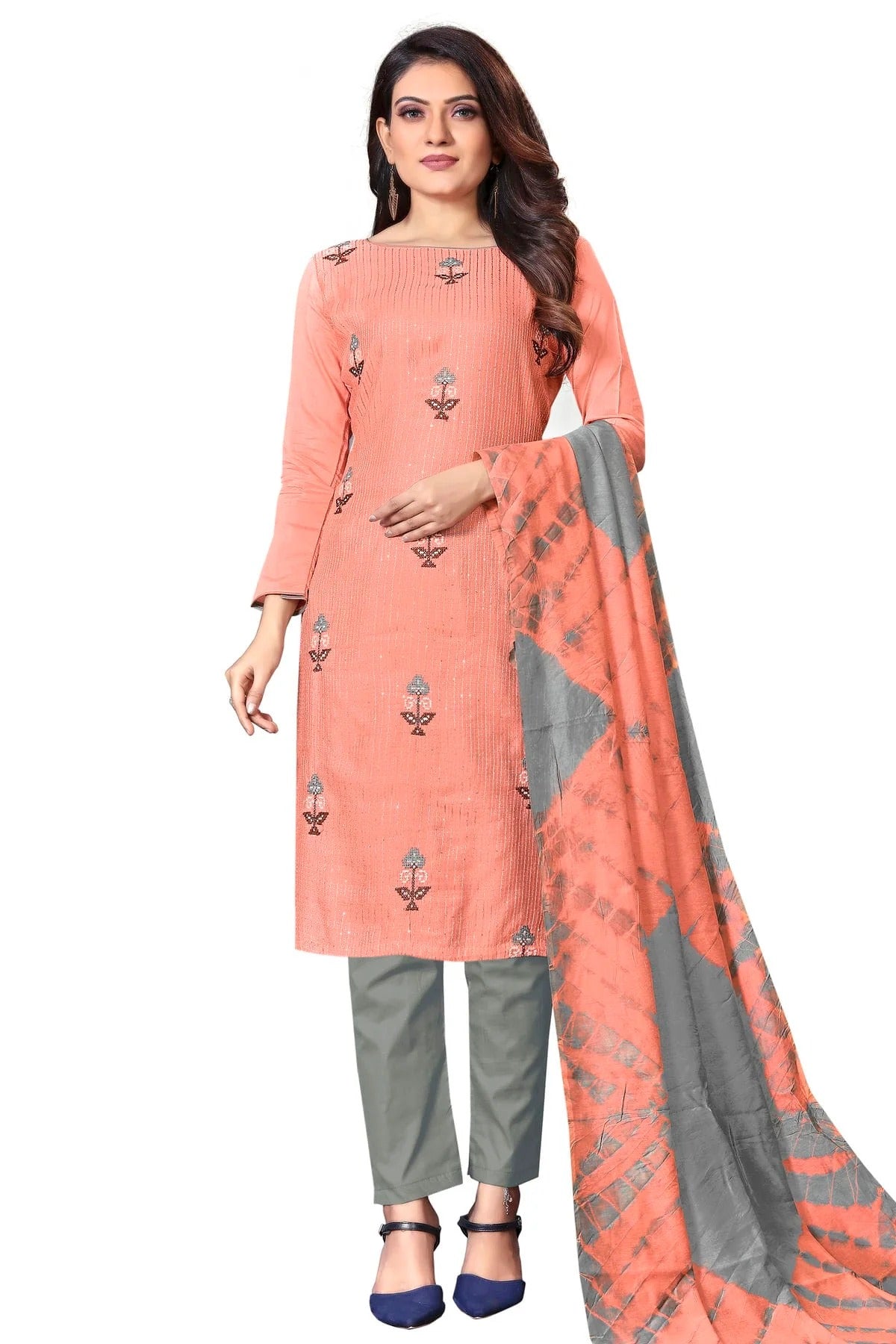 Peach Unstitched Cotton Straight Suit NCUS11610484
