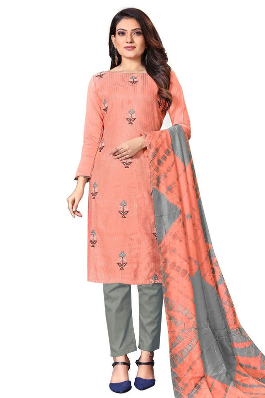 Peach Unstitched Cotton Straight Suit NCUS11610484