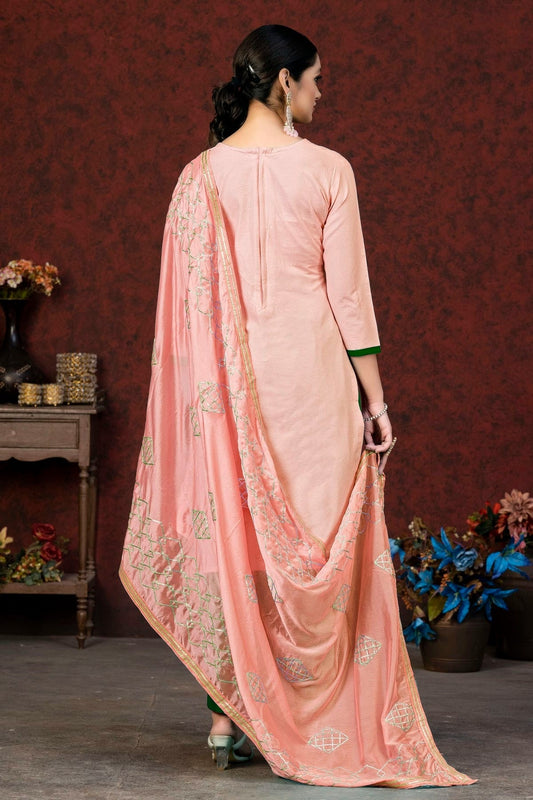 Peach Unstitched Glass Cotton Straight Suit NCUS11610367