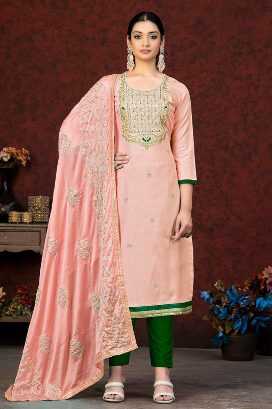 Peach Unstitched Glass Cotton Straight Suit NCUS11610367