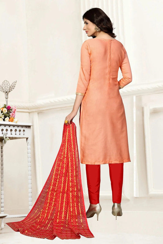 Peach Unstitched Glass Cotton Straight Suit NCUS11610389