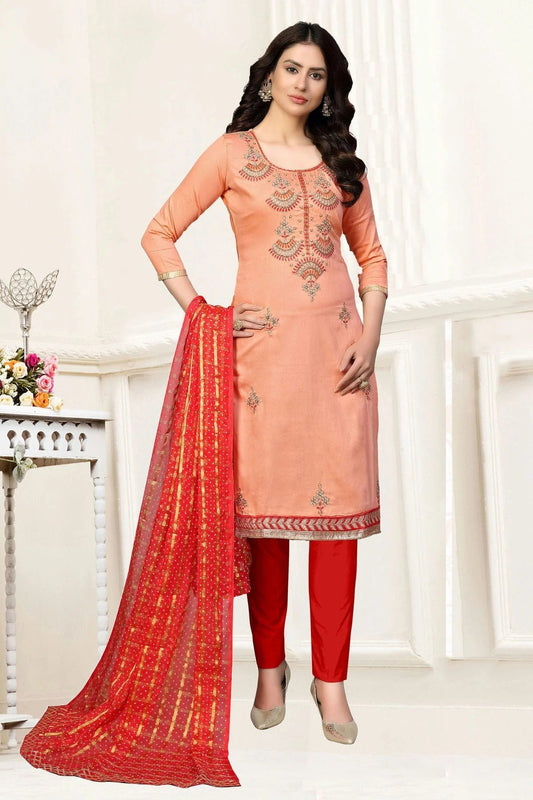 Peach Unstitched Glass Cotton Straight Suit NCUS11610389